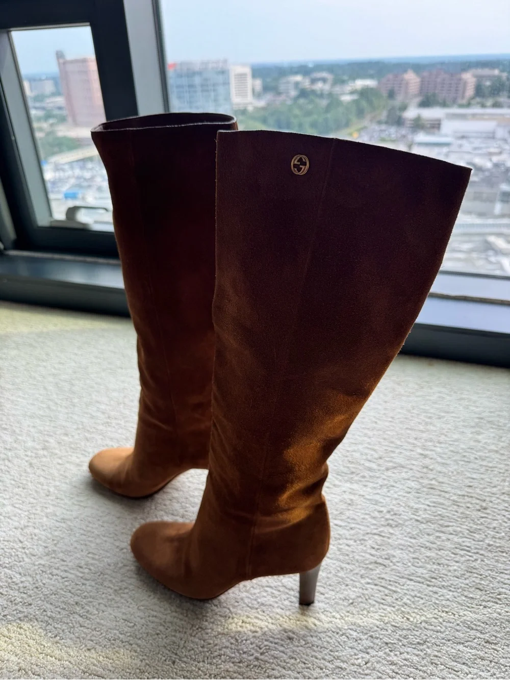Gucci Brown Suede Knee High Boots GG Logo Women’s EU 37.5 US 7.5 Made in Italy - Picture 2 of 9